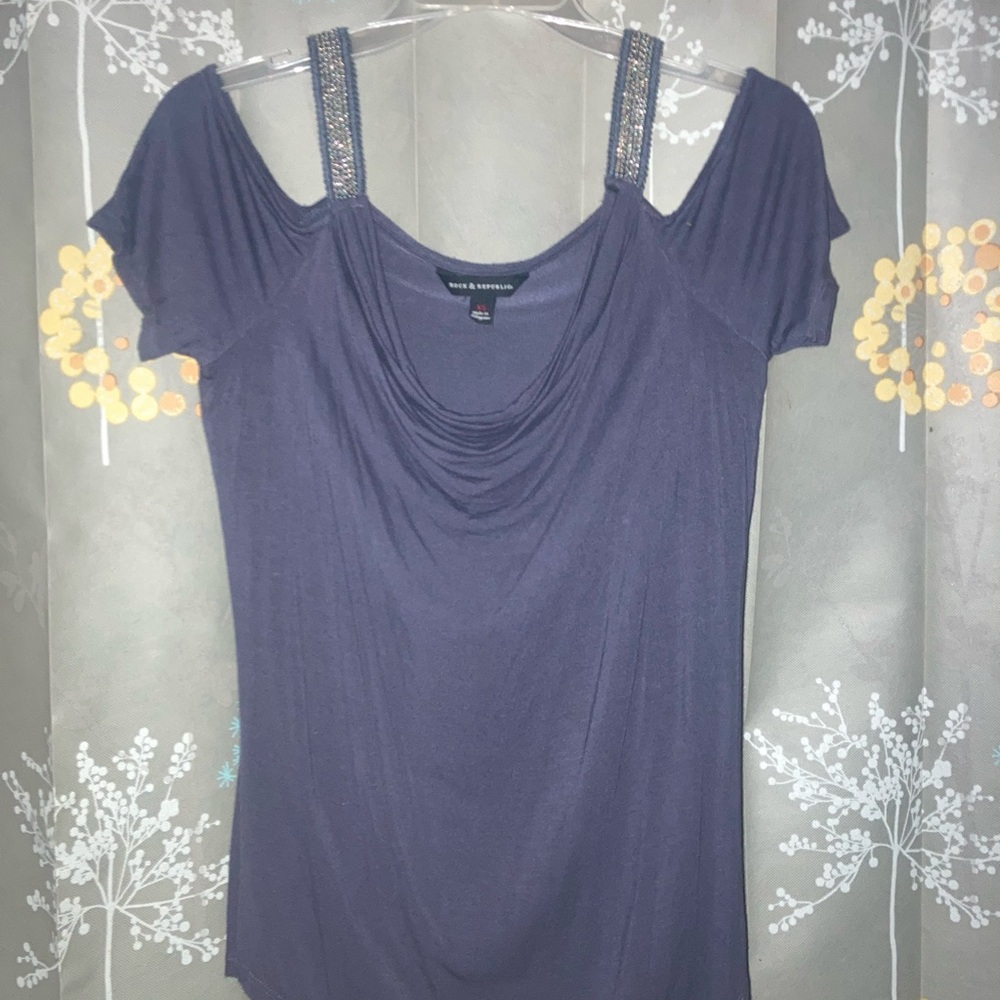 Rock & Republic Deep Purple Blouse with Sparkling Straps
